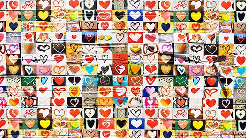 A collage of images containing hearts.